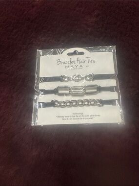 Maya Black Hair Tie Bracelet Set with Silver Accents